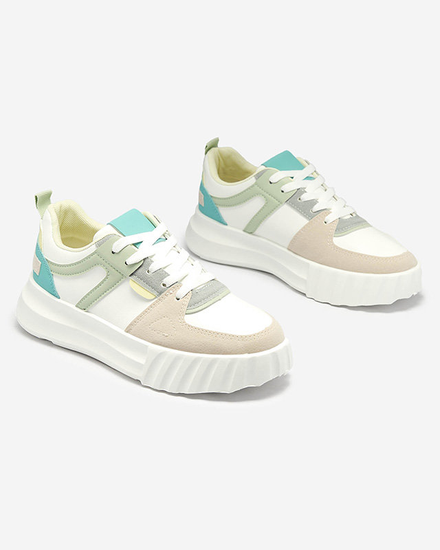 Weiße Damen Freizeit-Sportschuhe aus Öko-Leder mit grünen Einsätzen Netiris - Footwear