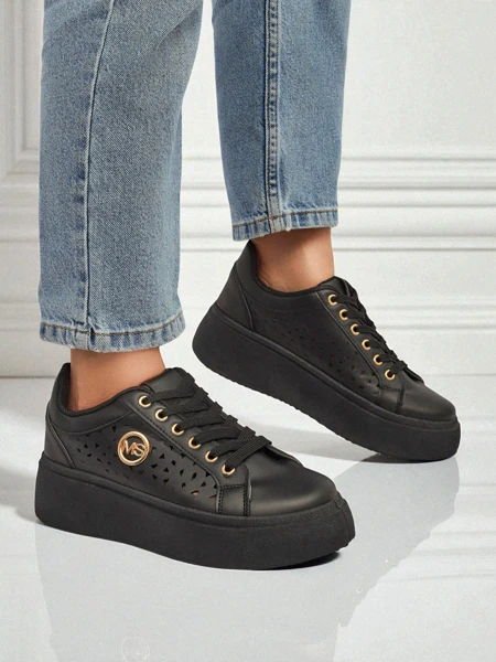 Aurelia Nero - Schwarze Royalfashion Plateauschuhe aus Öko-Leder, Modell LH201-8