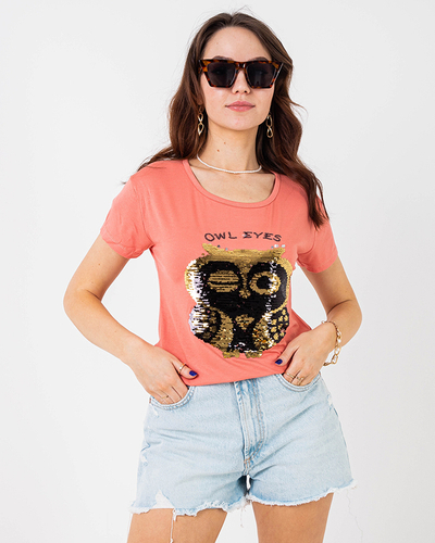 Orange Damen-T-Shirt mit Pailletten - Kleidung