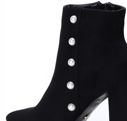 Чорні черевики з перлами на високій стійці Майя - Взуття