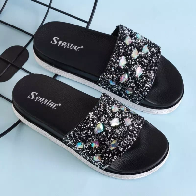 OUTLET Schwarze Plateausandalen für Damen mit Zirkonia Sailor - Schuhe