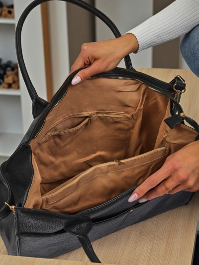 Damenhandtasche Aristea Nero schwarzes Öko-Leder 41x31 elegant