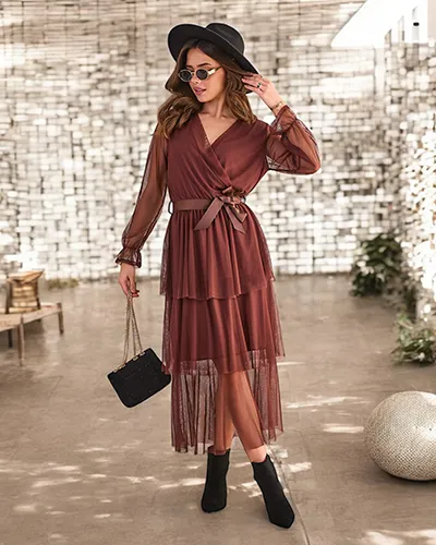 Royalfashion Damen langes Kleid mit Rüschen