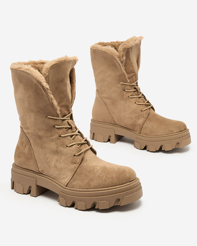 Royalfashion Hellbraune Damen-Schnürstiefel Cavenma