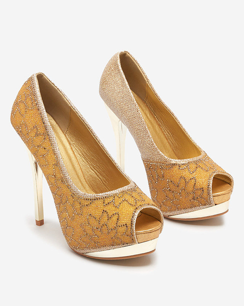 Vida goldene Damen Brokat Pumps mit Zirkonia - Schuhe
