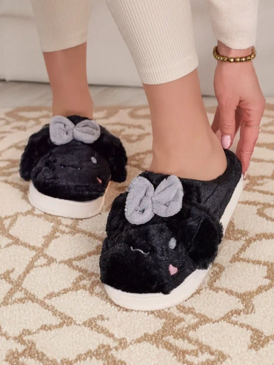 Royalfashion Damen-Fellpantoffeln mit Schleife Savos
