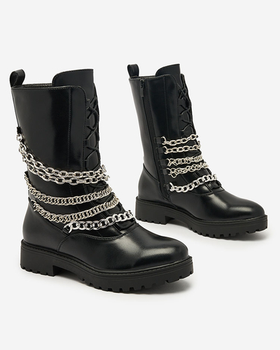 Royalfashion Damen Baggerstiefel in schwarz Goserre