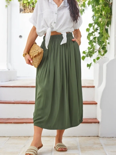 Royalfashion Damen Viskose Midirock, Sommerlich und Fließend mit zwei Taschen