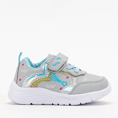 Hellgrauer Mädchen-Sportschuh mit Jako-Print. Schuhe