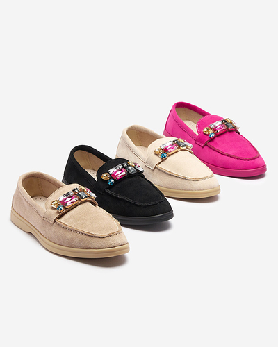 Eco Wildleder fuchsia Damen Mokassins mit dekorativen Kristallen Nellens- Footwear