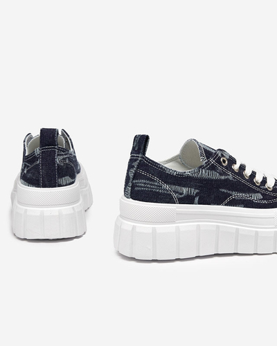 Marineblaue Damen-Sneaker a'la Jeans auf der Resi-Plattform - Schuhe