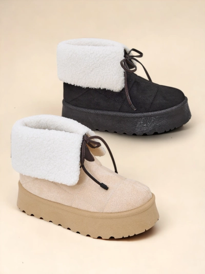 Royalfashion Damen Schnürstiefel mit Kunstleder- und Stoffmaterialkombination. Innen angenehm gefüttert mit Fell, zum Hineinschlüpfen. Perfekt für den Winter! 87654321 <p> DAMENSTIEFEL SCHNEESTI