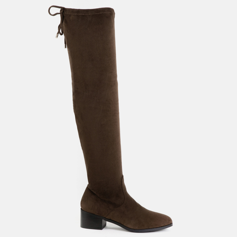 Khakifarbene Overknee-Stiefel aus Wildleder Ludy- Footwear