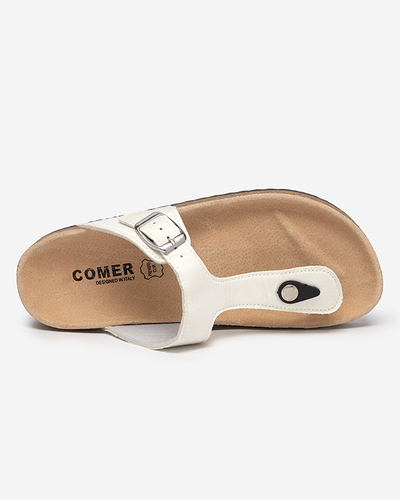 OUTLET Weiße Öko-Wildleder-Flip-Flops für Damen Sodifo- Schuhe
