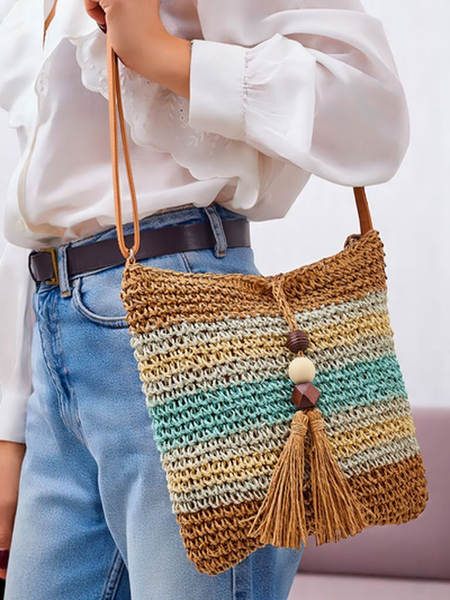 Royalfashion Kleine Strohtasche für Damen mit Streifen und Charme Mini