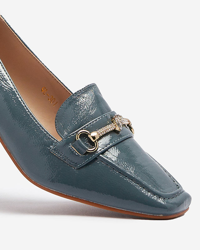 OUTLET Лаковані жіночі туфлі-мокасини сіро-блакитного кольору Welmok- Взуття