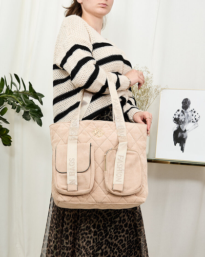 Royalfashion Große gesteppte Damenhandtasche in Beige