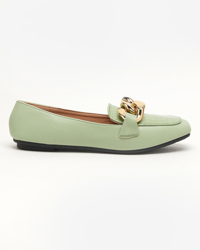 OUTLET Damen-Loafer aus grünem Kunstleder mit Kette Flamii - Schuhe
