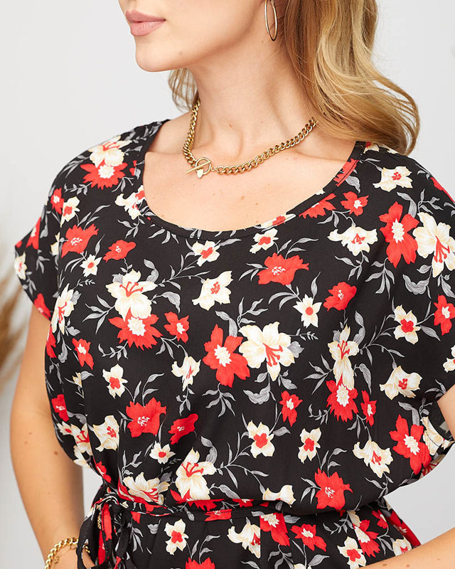 Schwarzes Sommerkleid für Damen mit Blumen - Kleidung