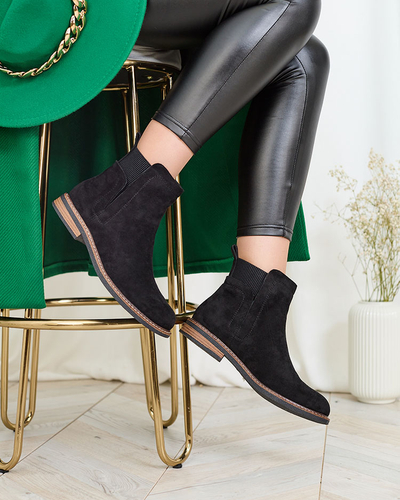 Royalfashion Schwarze Damenstiefel aus Öko-Wildleder Veysi a'la sztyblettes