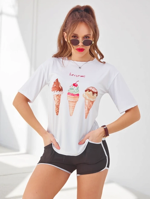 Royalfashion Жіночий спортивний комплект з футболкою та шортами Ice Cream