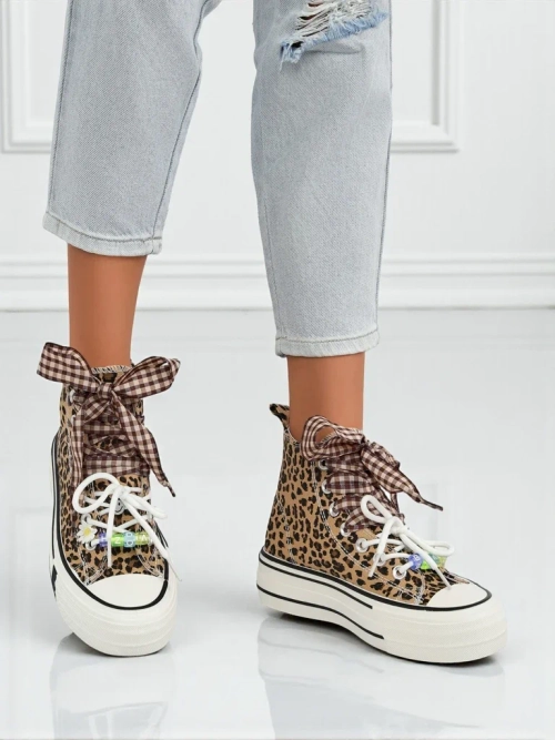 Жіночі трамвайчики Leonora Leo коричневі на платформі – італійський стиль, тканина