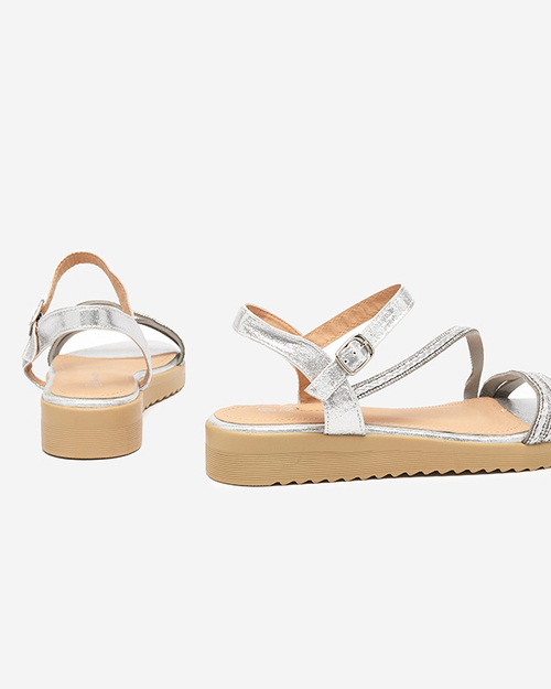 Срібні жіночі блискучі босоніжки з цирконами Spirade