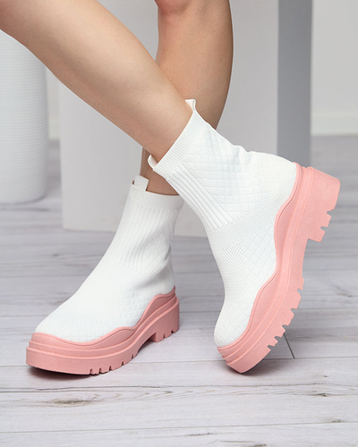 Weiße und rosafarbene Damenstiefel mit flachem Absatz Seritis - Footwear