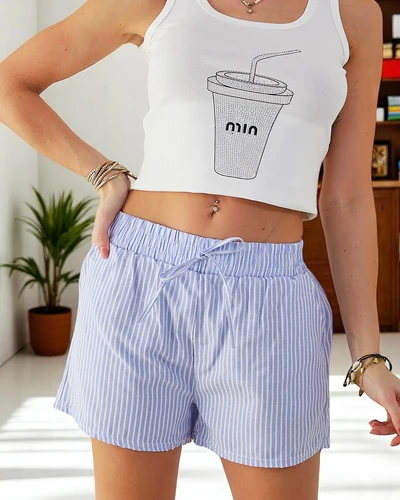 Royalfashion Damen Shorts mit elastischem Bund und Kordelzug im gestreiften Muster