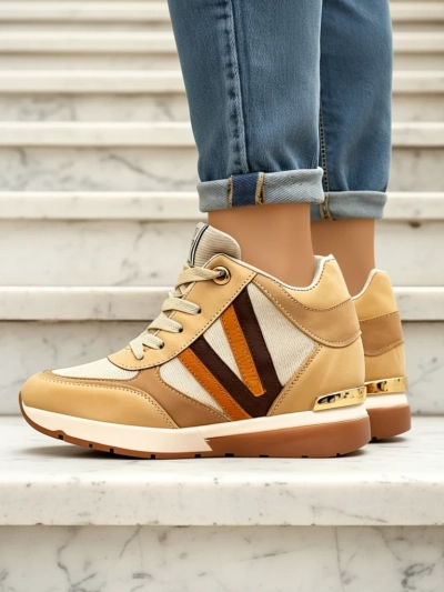 Sneakers Verona Braun Aus Öko-Leder Mit Hohem Absatz