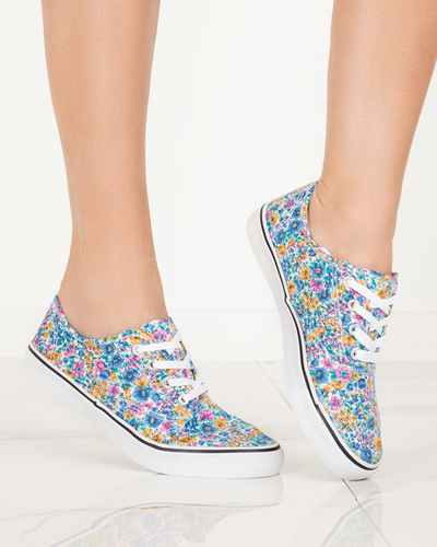 OUTLET Blaue Damensneaker mit Blumen Sertoli - Schuhe