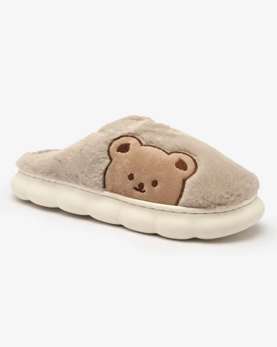Royalfashion Damen-Pelzpantoffeln mit Teddybär in grau Fetemes