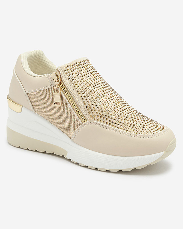 Beige Damen-Sportschuhe mit Plateauabsatz, verziert mit Zirkonen - Main Image