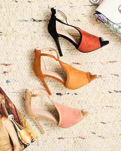 Чорно-помаранчеві жіночі босоніжки на шпильці Ibbizo- Footwear