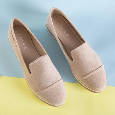 OUTLET Beige Mokassins für Damen auf einem niedrigen Keil Dardariel - Schuhe