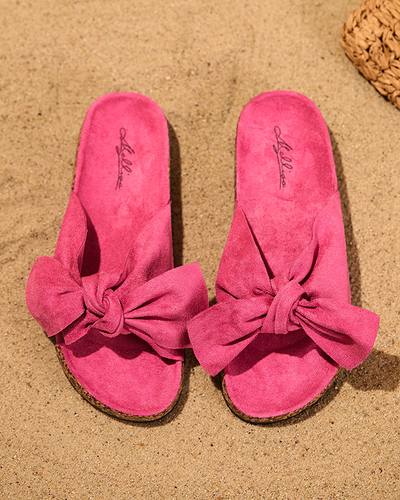 Fuchsia Damen-Flip-Flops aus Öko-Wildleder mit Schleife Xeria - Schuhe