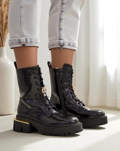 Royalfashion Damen Lackleder Arbeits-Stiefeletten Tesiolle