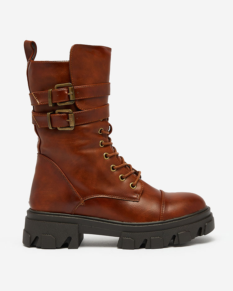 Royalfashion Eco Leder Damen Baggerstiefel in braun Faserti