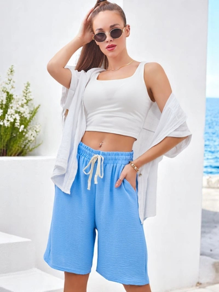 Royalfashion Kurze Damenshorts mit elastischem Bund und Kordelzug, knielang