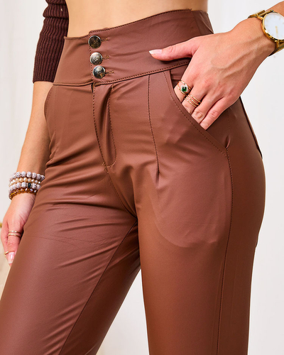 Royalfashion Braune Damen-Treggings mit Goldknöpfen