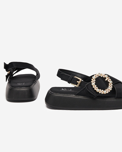 Damensandalen aus schwarzem Stoff mit flacher Sohle und Cubic Zirkonia Senire - Footwear