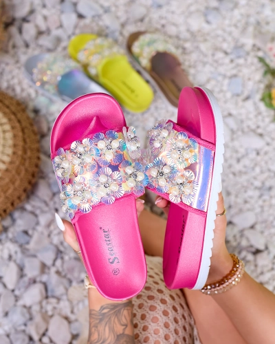 Fuchsiafarbene Plateausandalen für Damen mit Maurelle-Verzierungen - Schuhe