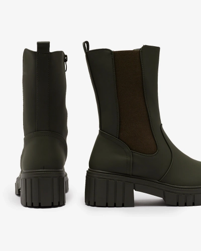 Royalfashion Dunkelgrüne matte hohe Damenstiefel Dirmany