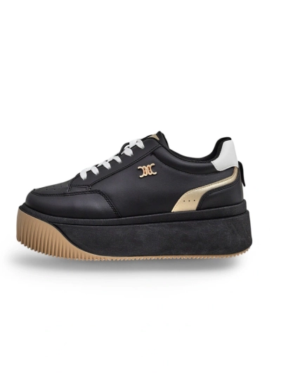 Damen-Sneakers Hypatia Nero aus Öko-Leder mit 5 cm Plateausohle