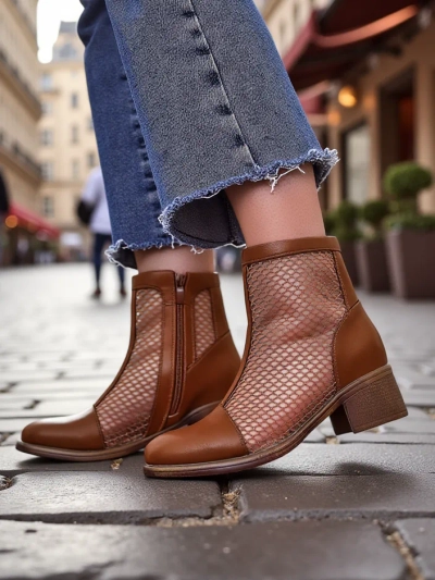 Royalfashion Damen Perforierte Stiefeletten mit niedrigem Absatz Rowices