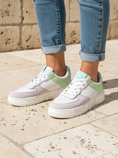 Damen-Sneakers Lycaste beige aus Öko-Leder mit flacher Sohle