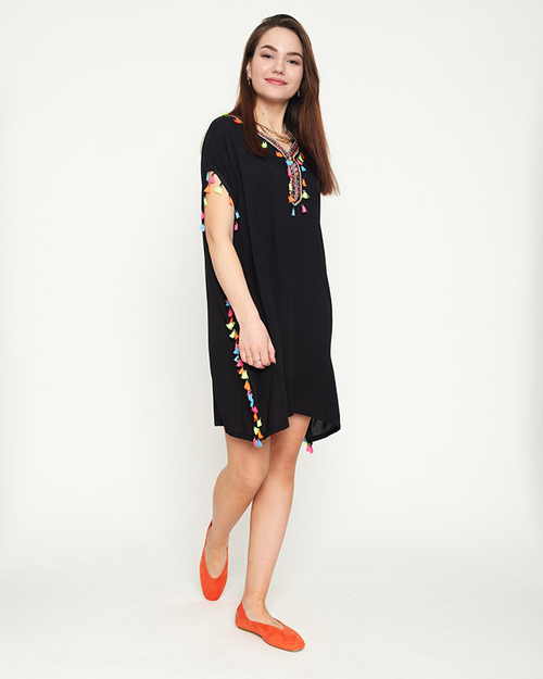 Жіноча чорна літня пляжна туніка з бахромою - Одяг