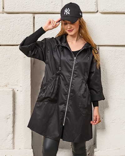 Schwarze Damenjacke Mantel mit Kapuze - Bekleidung
