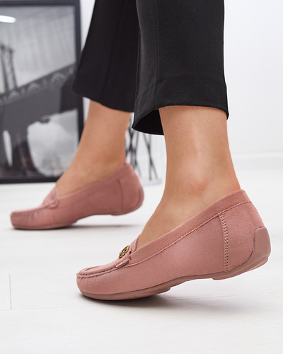 Dunkelrosa Damen-Mokassins auf niedrigem, bezogenem Keilabsatz Lemira - Footwear