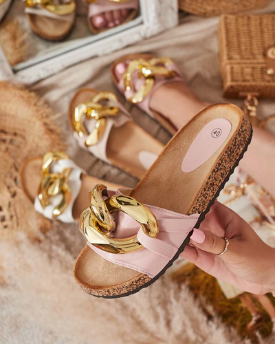 Rosafarbene Damenhausschuhe mit Sofig-Footwear-Dekor